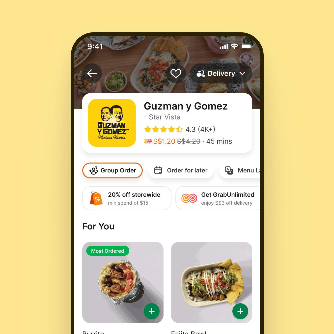 GrabFood Menu