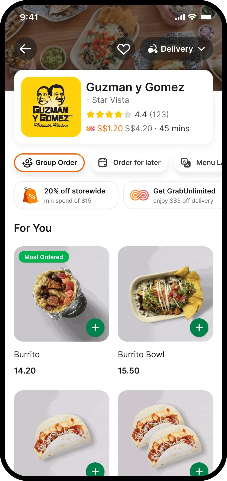 GrabFood Menu Guzman y Gomez
